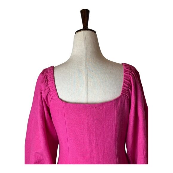 L* Space Dress Women Small Pink Linen Blend Square Neck Marina Button Front Mini - Picture 7 of 9